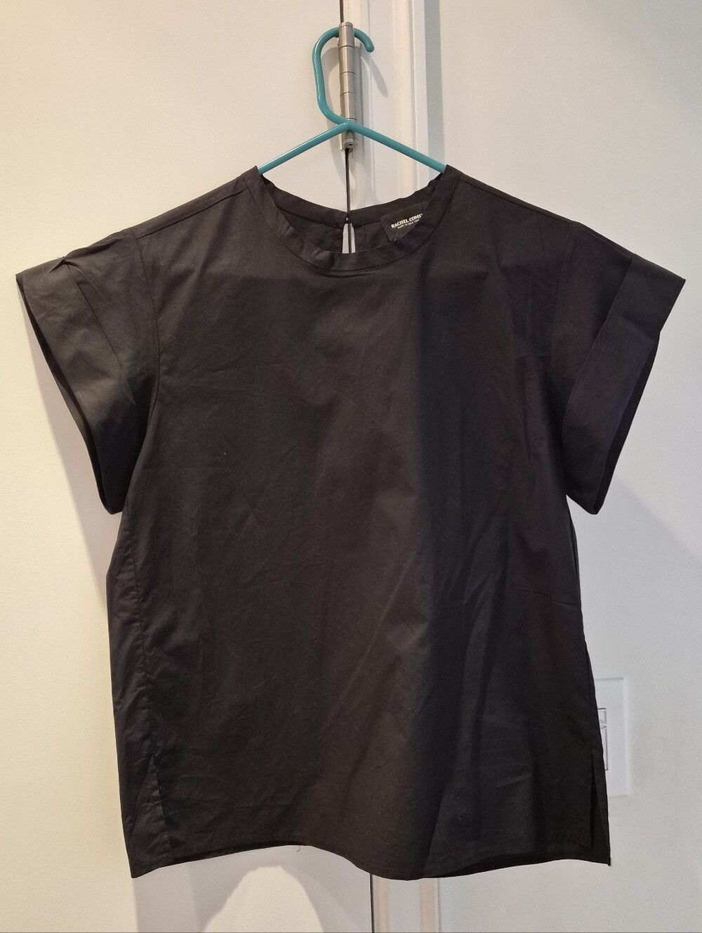 Rachel Comey Crisp Black Cuffed Short-Sleeve Top Size 6